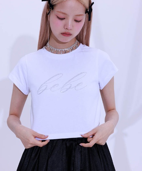FickleBebe(フィクルベベ)の「BEBEクロップドTEE(Tシャツ/カットソー・レディース・ホワイト/ピンク/ブラック/ブルーグレー・FREE)」の2枚目の写真