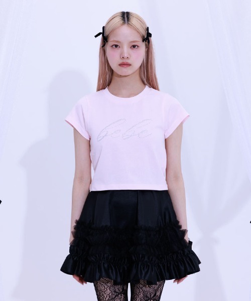 FickleBebe(フィクルベベ)の「BEBEクロップドTEE(Tシャツ/カットソー・レディース・ホワイト/ピンク/ブラック/ブルーグレー・FREE)」の4枚目の写真