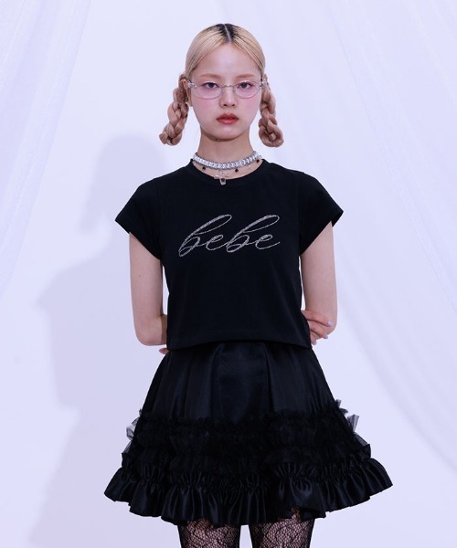 FickleBebe(フィクルベベ)の「BEBEクロップドTEE(Tシャツ/カットソー・レディース・ホワイト/ピンク/ブラック/ブルーグレー・FREE)」の3枚目の写真