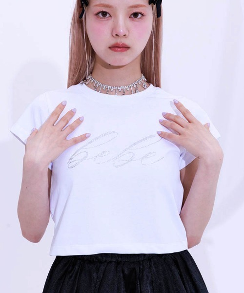 FickleBebe(フィクルベベ)の「BEBEクロップドTEE(Tシャツ/カットソー・レディース・ホワイト/ピンク/ブラック/ブルーグレー・FREE)」の6枚目の写真