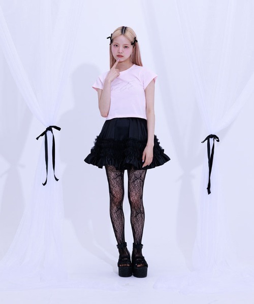 FickleBebe(フィクルベベ)の「BEBEクロップドTEE(Tシャツ/カットソー・レディース・ホワイト/ピンク/ブラック/ブルーグレー・FREE)」の13枚目の写真