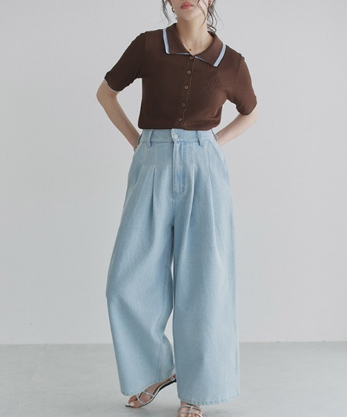 ECLAM(クラム)の「タック ワイド ハイウエスト デニム パンツ(デニムパンツ・レディース・インディゴブルー/ブルー系その他/ブルー・FREE)」の13枚目の写真