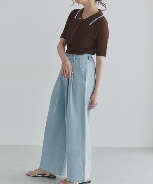 ECLAM(クラム)の「タック ワイド ハイウエスト デニム パンツ(デニムパンツ・レディース・インディゴブルー/ブルー系その他/ブルー・FREE)」の14枚目の写真