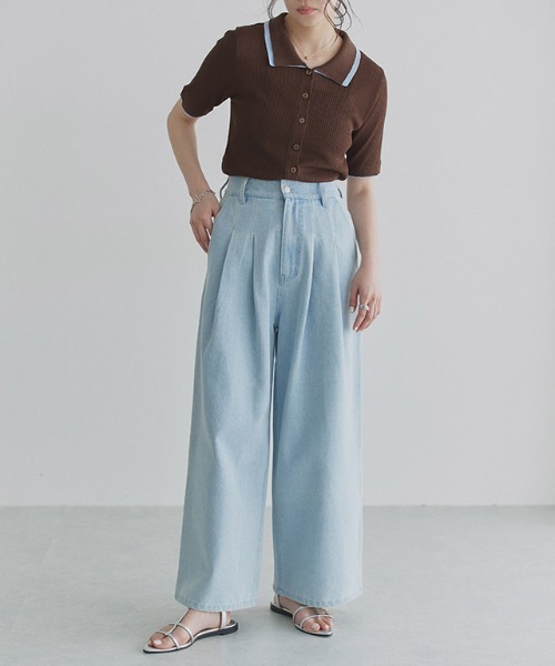 ECLAM(クラム)の「タック ワイド ハイウエスト デニム パンツ(デニムパンツ・レディース・インディゴブルー/ブルー系その他/ブルー・FREE)」の15枚目の写真