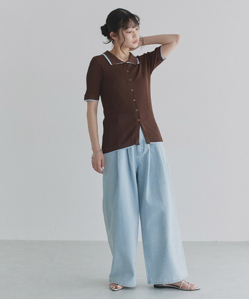 ECLAM(クラム)の「タック ワイド ハイウエスト デニム パンツ(デニムパンツ・レディース・インディゴブルー/ブルー系その他/ブルー・FREE)」の18枚目の写真