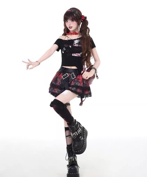 MADPUNKS MAD girlスカルプリント アシンメトリック長袖トップス MADPUNKS MAD girlスカルプリント アシンメトリック長袖トップス