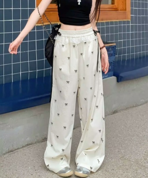 gossip!ロサンゼルス(ゴシップロサンゼルス)の「【Y2Kガーリー】レース×リボンストレートパンツ(スウェットパンツ・レディース・オフホワイト/ブラック・FREE)」の8枚目の写真