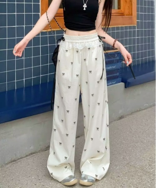 gossip!ロサンゼルス(ゴシップロサンゼルス)の「【Y2Kガーリー】レース×リボンストレートパンツ(スウェットパンツ・レディース・オフホワイト/ブラック・FREE)」の15枚目の写真