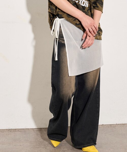 WHO'S WHO gallery（フーズフーギャラリー）の「シアーラップスカート（スカート・レディース・サックスブルー/ブラック/アイボリー/オフホワイト/レッド/ブラウン・FREE）」の21枚目の写真