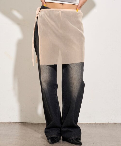 WHO'S WHO gallery（フーズフーギャラリー）の「シアーラップスカート（スカート・レディース・サックスブルー/ブラック/アイボリー/オフホワイト/レッド/ブラウン・FREE）」の15枚目の写真