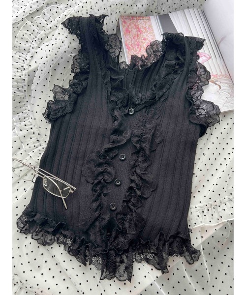 PHILLY(フィリー)の「【PHILLY】フリルレースタンクトップ(タンクトップ・レディース・ホワイト/ブラック・FREE)」の2枚目の写真