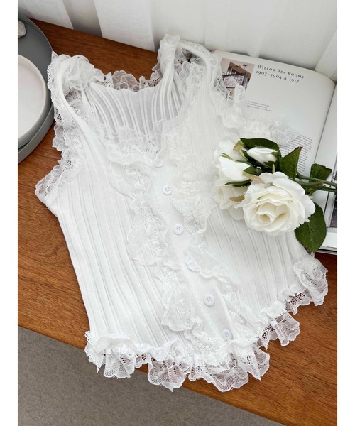 PHILLY(フィリー)の「【PHILLY】フリルレースタンクトップ(タンクトップ・レディース・ホワイト/ブラック・FREE)」の7枚目の写真