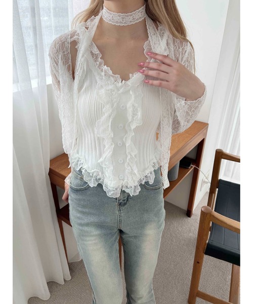 PHILLY(フィリー)の「【PHILLY】フリルレースタンクトップ(タンクトップ・レディース・ホワイト/ブラック・FREE)」の5枚目の写真