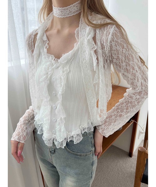 PHILLY(フィリー)の「【PHILLY】フリルレースタンクトップ(タンクトップ・レディース・ホワイト/ブラック・FREE)」の3枚目の写真