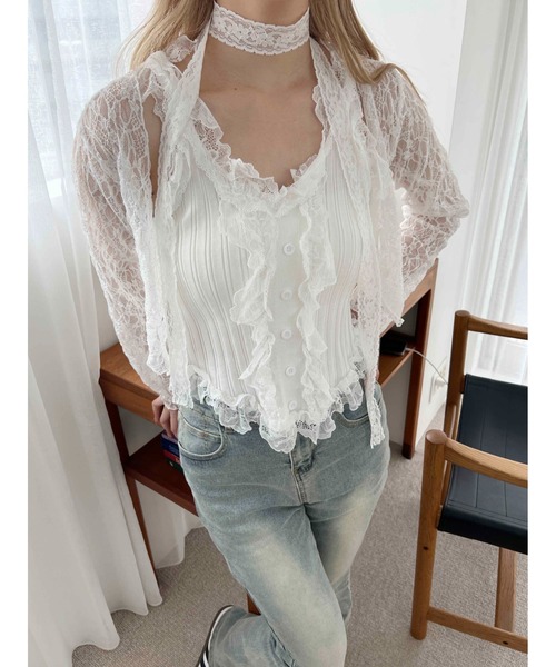 PHILLY(フィリー)の「【PHILLY】フリルレースタンクトップ(タンクトップ・レディース・ホワイト/ブラック・FREE)」の4枚目の写真