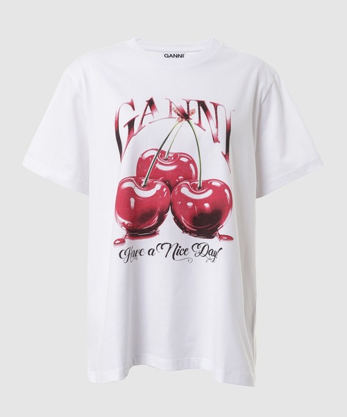 GANNI(ガニー)の「Basic Jersey Cherry Relaxed T-shirt(Tシャツ/カットソー・レディース・ホワイト・S/M/L)」の1枚目の写真
