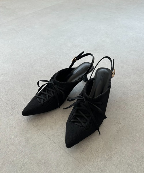 YELLO 】レースアップミュールパンプス Mサイズ23.5cm 黒 楽天市場