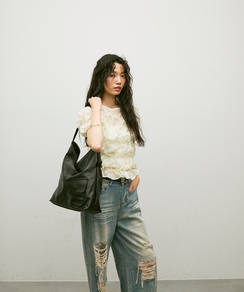 セール】Shirring bubble top / シャーリングバブルトップス（T