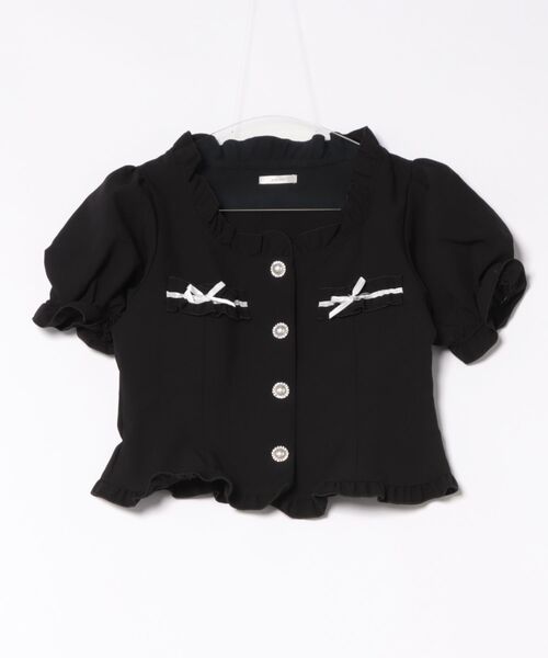 美品✨Rene ルネ パール パフスリーブ ビジュー ボレロ 短丈 濃紺 美品✨Rene ルネ パール パフスリーブ ビジュー ボレロ 短丈 濃紺