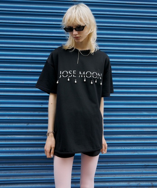ジョゼムーン MINIMUM LOGO TSHIRT2 ブラック セール】JOSEMOON LOGO OVER TSHIRT with PEARL/ジョゼムーン