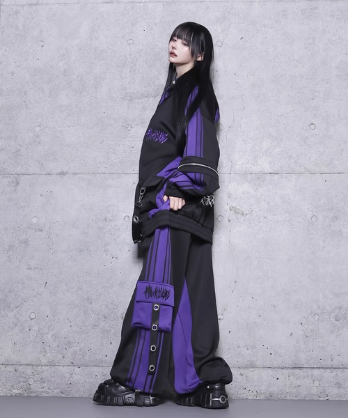 ハトメベルト付きライン入りZIPトップス（パーカー）｜Amilige