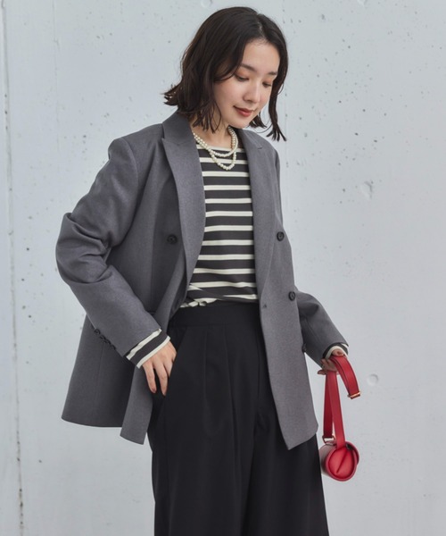 Doux archives（ドゥアルシーヴ）の「ダブルテーラードジャケット（テーラードジャケット・レディース・グレー/チェック/ベージュ/ネイビー・38）」の2枚目の写真