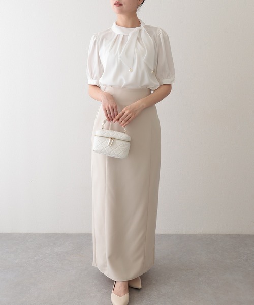 Lace Ladies(レースレディース)の「スタンドカラー ボウタイ リボン パール付き 半袖 ブラウス(シャツ/ブラウス・レディース・ピンク/アイボリー/ホワイト・M)」の7枚目の写真