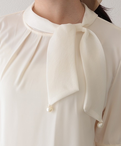 Lace Ladies(レースレディース)の「スタンドカラー ボウタイ リボン パール付き 半袖 ブラウス(シャツ/ブラウス・レディース・ピンク/アイボリー/ホワイト・M)」の16枚目の写真