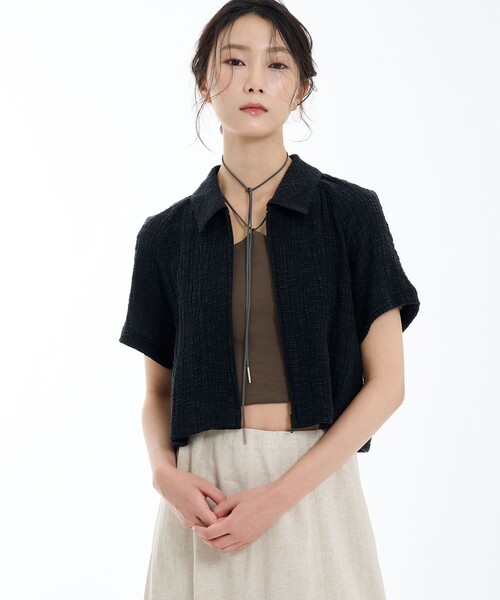 PUBLIC TOKYO（パブリックトウキョウ）の「【完売間近】スラブリブフロントジップTOP（カーディガン/ボレロ・レディース・ホワイト/ブラック・FREE）」の16枚目の写真