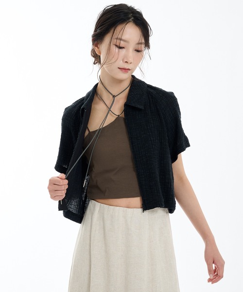 PUBLIC TOKYOパブリック東京トップス スラブリブフロントジップTOP（Tシャツ/カットソー）｜PUBLIC
