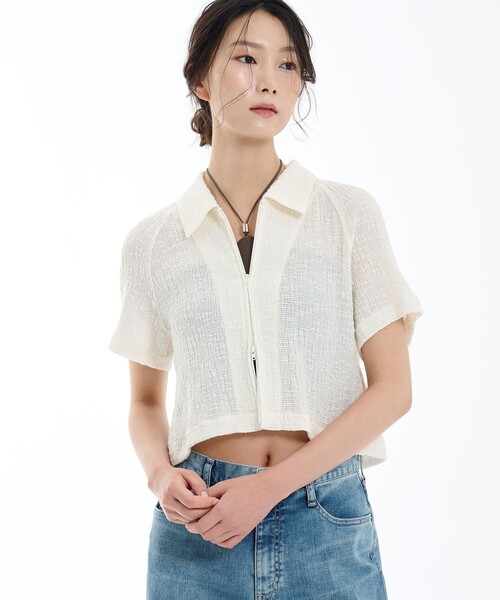 tシャツ スラブリブフロントジップTOP レディース PUBLIC TOKYO tシャツ スラブリブフロントジップTOP レディース