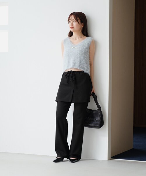 Kastane（カスタネ）の「【低身長サイズ/2サイズ展開】テレコリブスカパン（その他パンツ・レディース・ブラック/グレー・1/0）」の6枚目の写真