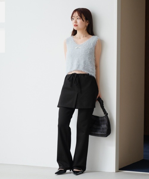 Kastane（カスタネ）の「【低身長サイズ/2サイズ展開】テレコリブスカパン（その他パンツ・レディース・ブラック/グレー・1/0）」の3枚目の写真