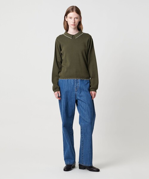 Steven Alan＞コットンカシミヤ ラッフル ポロニット（ニット