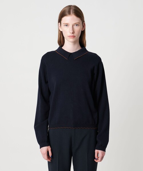Steven Alan＞コットンカシミヤ ラッフル ポロニット（ニット