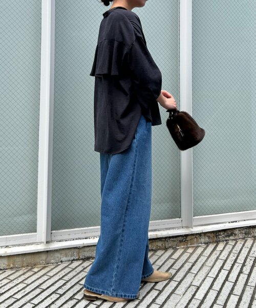 Jena espace merveilleux（ジェナ　エスパスメルヴェイユ）の「ピーチスキンラッフルシャツ（シャツ/ブラウス・レディース・ライトグレー/ブラック/イエロー・FREE）」の10枚目の写真