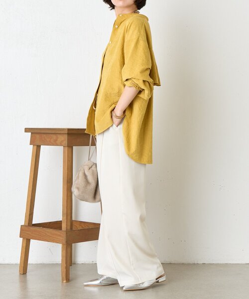 Jena espace merveilleux（ジェナ　エスパスメルヴェイユ）の「ピーチスキンラッフルシャツ（シャツ/ブラウス・レディース・ライトグレー/ブラック/イエロー・FREE）」の7枚目の写真