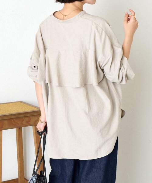 Jena espace merveilleux（ジェナ　エスパスメルヴェイユ）の「ピーチスキンラッフルシャツ（シャツ/ブラウス・レディース・ライトグレー/ブラック/イエロー・FREE）」の4枚目の写真