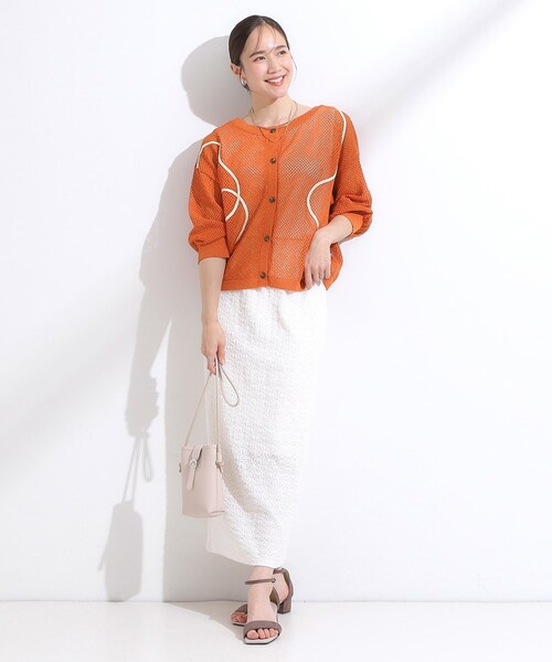 Cutie Blonde（キューティーブロンド）の「【前後2WAY/S-LL】にょろにょろ刺繍メッシュカーディガン（カーディガン/ボレロ・レディース・ダークブラウン/オレンジ/オフホワイト・02/04/01/03）」の15枚目の写真