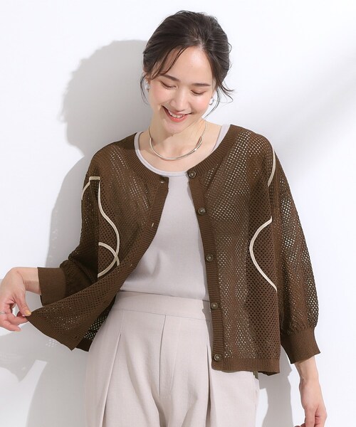 Cutie Blonde（キューティーブロンド）の「【前後2WAY/S-LL】にょろにょろ刺繍メッシュカーディガン（カーディガン/ボレロ・レディース・ダークブラウン/オレンジ/オフホワイト・02/04/01/03）」の18枚目の写真