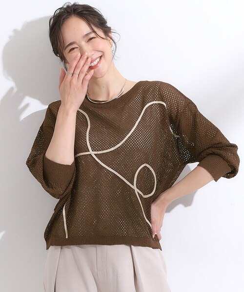 Cutie Blonde（キューティーブロンド）の「【前後2WAY/S-LL】にょろにょろ刺繍メッシュカーディガン（カーディガン/ボレロ・レディース・ダークブラウン/オレンジ/オフホワイト・02/04/01/03）」の20枚目の写真
