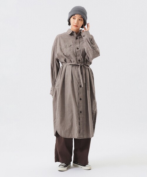 BEAMS BOY（ビームスボーイ）の「ワーク チェック ワンピース（ワンピース・レディース・ライトブラウン/ブルー・ONE SIZE）」の8枚目の写真