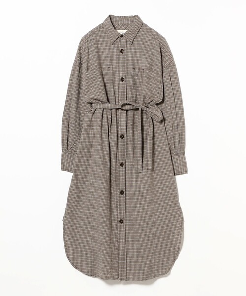 BEAMS BOY（ビームスボーイ）の「ワーク チェック ワンピース（ワンピース・レディース・ライトブラウン/ブルー・ONE SIZE）」の3枚目の写真