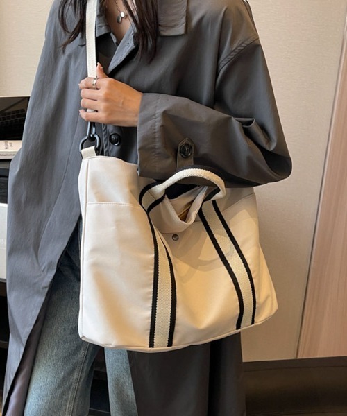 shoppinggo（ショッピングゴー）の「トートバッグ A4サイズ対応 肩掛け BAG シンプル フェミニン お洒落 手提げバッグ ファスナー付き 大容量 通勤（トートバッグ・レディース・ブラック/ベージュ・FREE）」の3枚目の写真