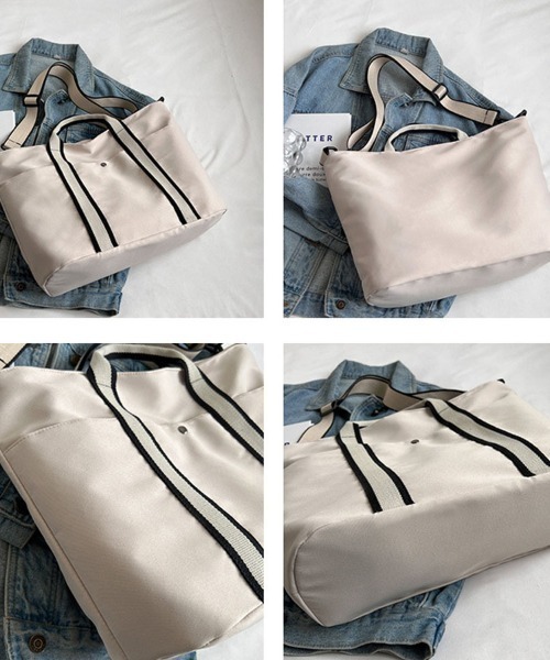 shoppinggo（ショッピングゴー）の「トートバッグ A4サイズ対応 肩掛け BAG シンプル フェミニン お洒落 手提げバッグ ファスナー付き 大容量 通勤（トートバッグ・レディース・ブラック/ベージュ・FREE）」の5枚目の写真