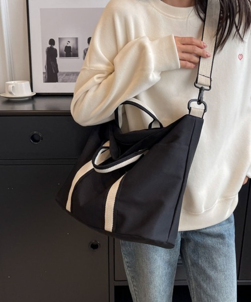 shoppinggo（ショッピングゴー）の「トートバッグ A4サイズ対応 肩掛け BAG シンプル フェミニン お洒落 手提げバッグ ファスナー付き 大容量 通勤（トートバッグ・レディース・ブラック/ベージュ・FREE）」の21枚目の写真