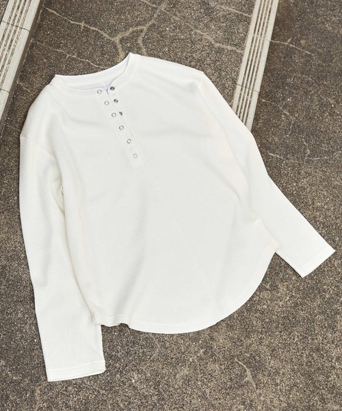 抗菌防臭> ソフトワッフル ヘンリーネック ラウンドヘム プル