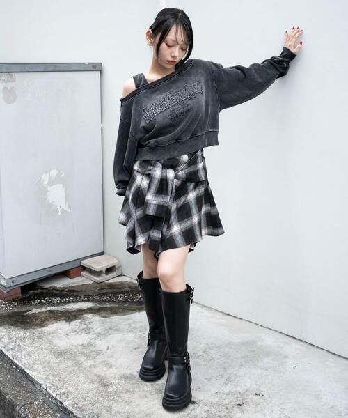 WEGO（ウィゴー）の「WEGO/【25年秋冬新作】ネルシャツライクイレヘムミニスカート（スカート・レディース・ブラウン/ブラック・FREE）」の4枚目の写真