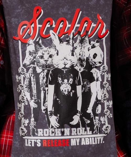 ScoLar（スカラー）の「153633：ロックなアニマル柄 異素材切替2WAYロンT（Tシャツ/カットソー・レディース・チャコールグレー/ブラック・M）」の7枚目の写真