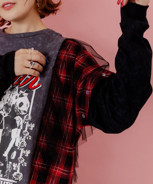 ScoLar（スカラー）の「153633：ロックなアニマル柄 異素材切替2WAYロンT（Tシャツ/カットソー・レディース・チャコールグレー/ブラック・M）」の8枚目の写真